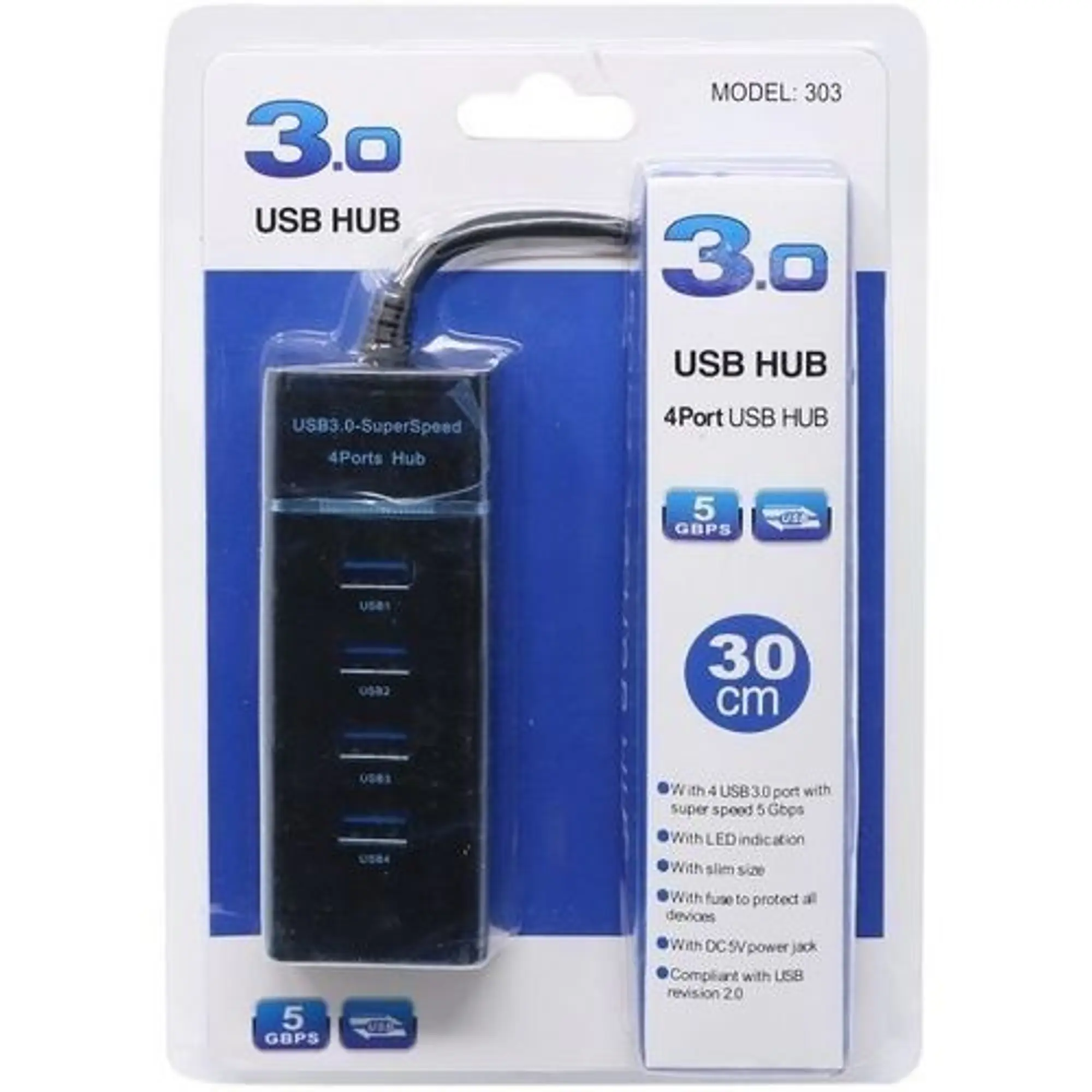 4 Port 3.0 USB Hub -USB Data Hub With Cable - Master